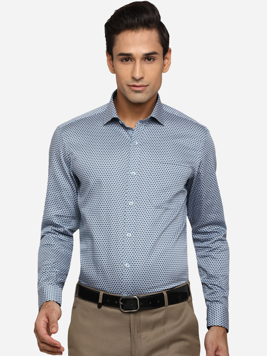 

METAL Men Blue Slim Fit Opaque Printed Formal Shirt
