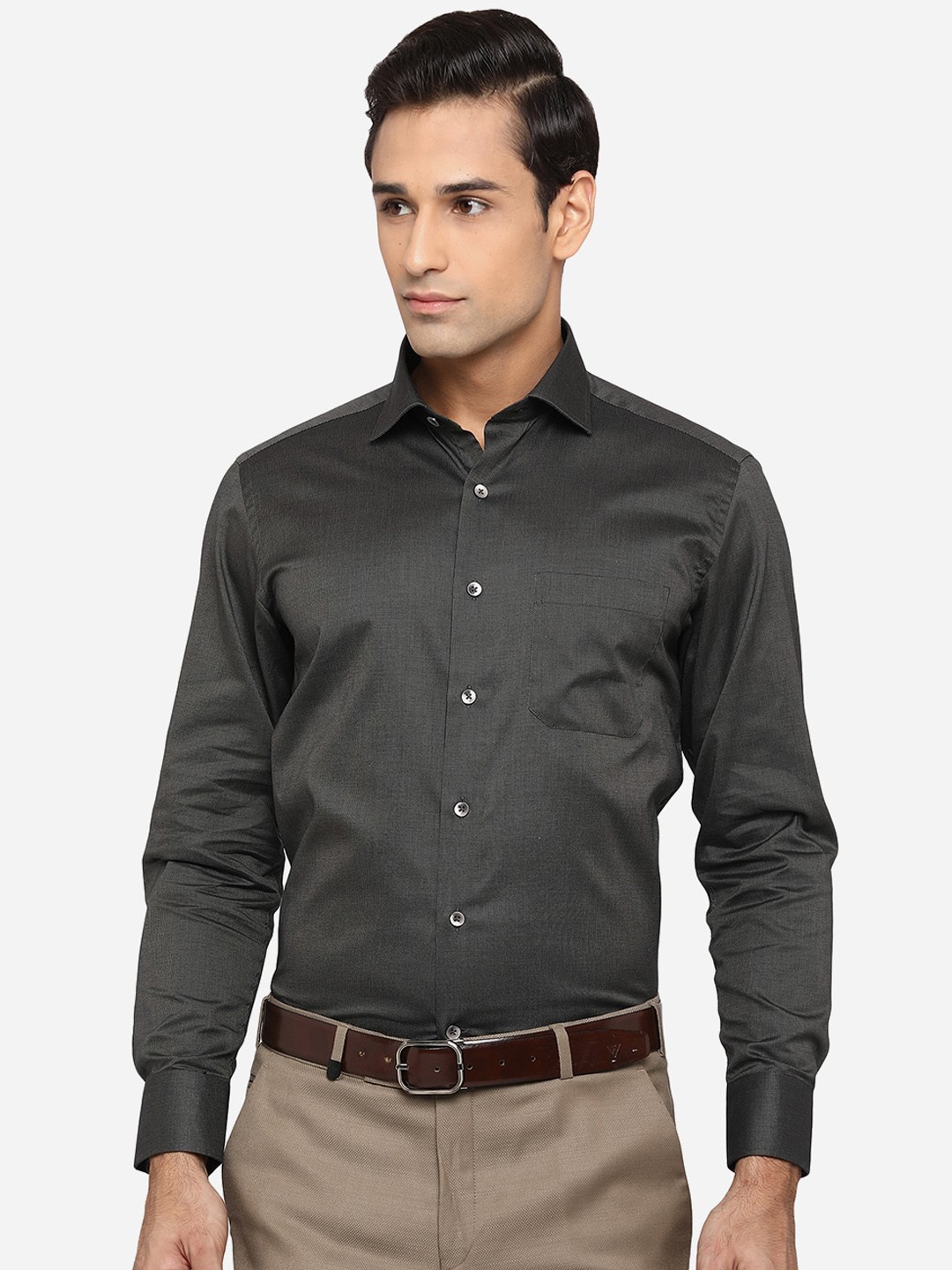 

METAL Men Grey Slim Fit Opaque Pure Cotton Formal Shirt