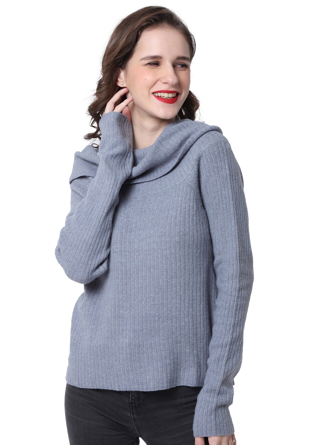 

NoBarr Women Blue Ribbed Pullover