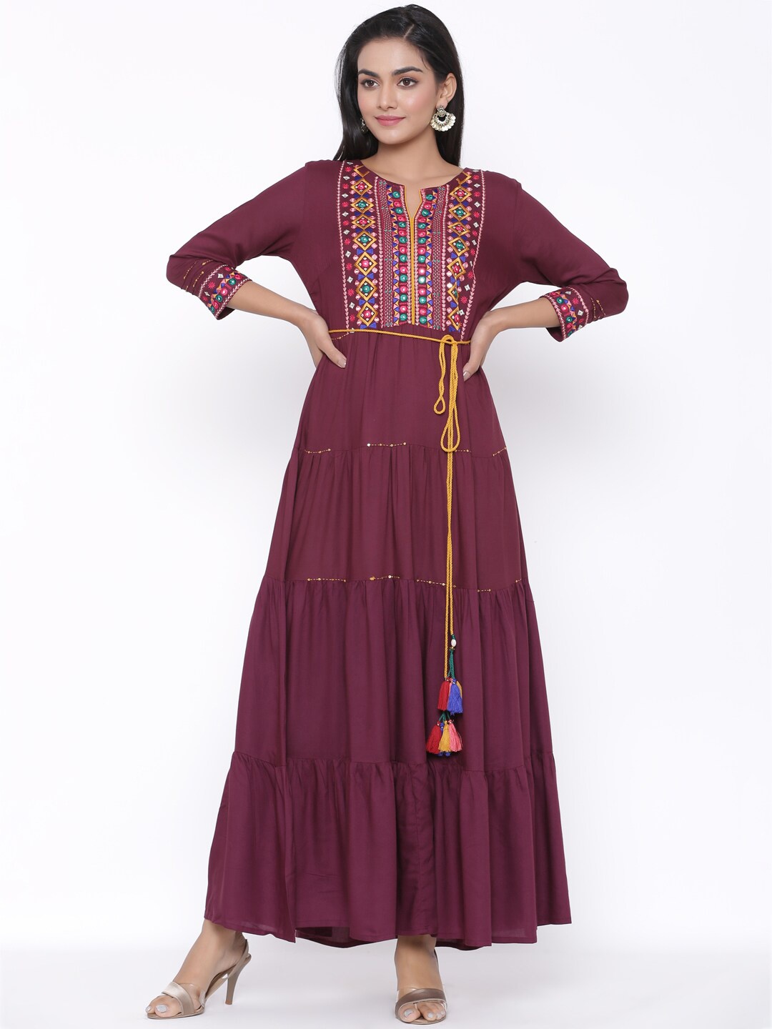 

fabGLOBAL Purple Embroidered Ethnic Maxi Dress