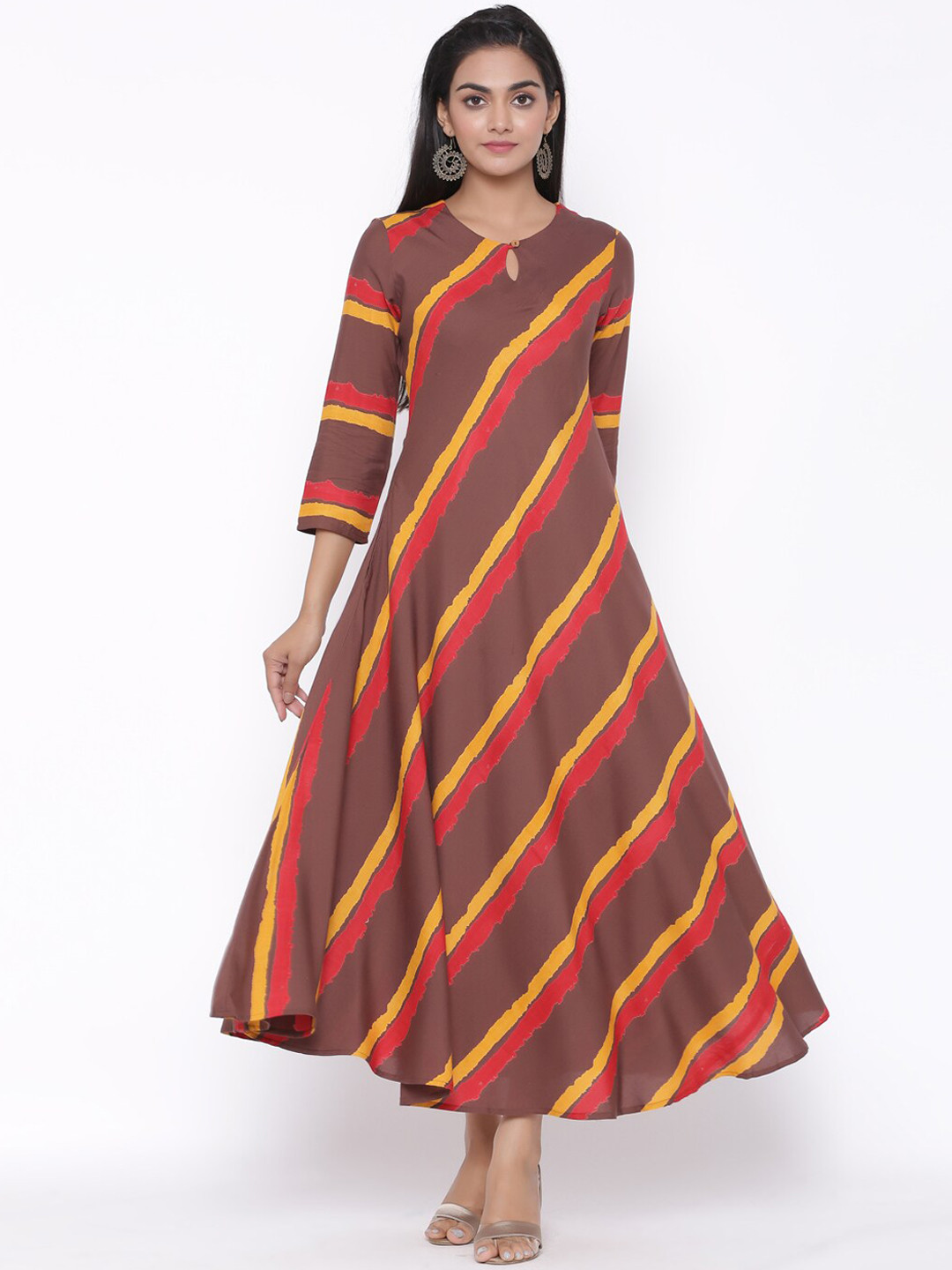 

fabGLOBAL Women Beige Striped Ethnic Maxi Dress