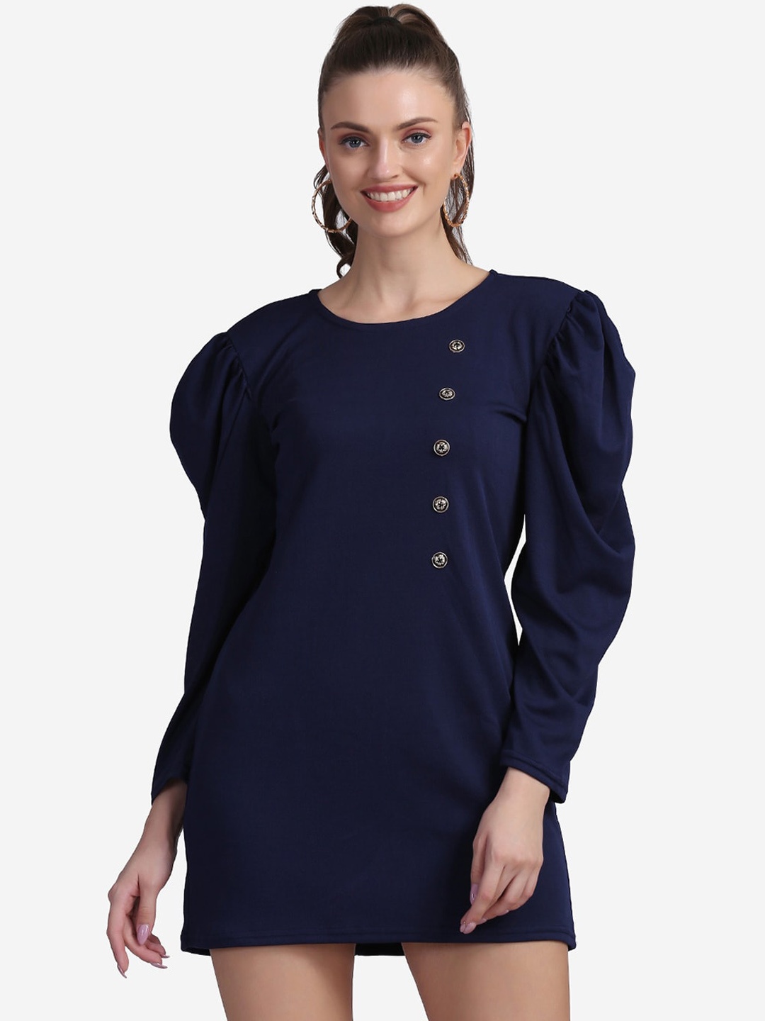 

Sugathari Navy Blue A-Line Mini Dress