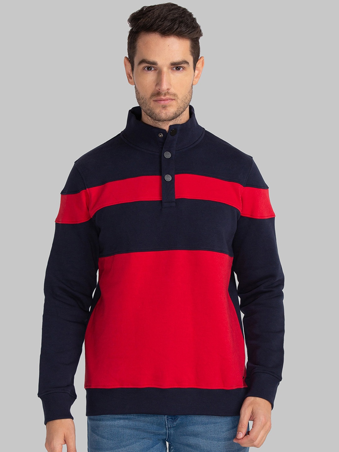 

Parx Men Blue Colourblocked Sweatshirt