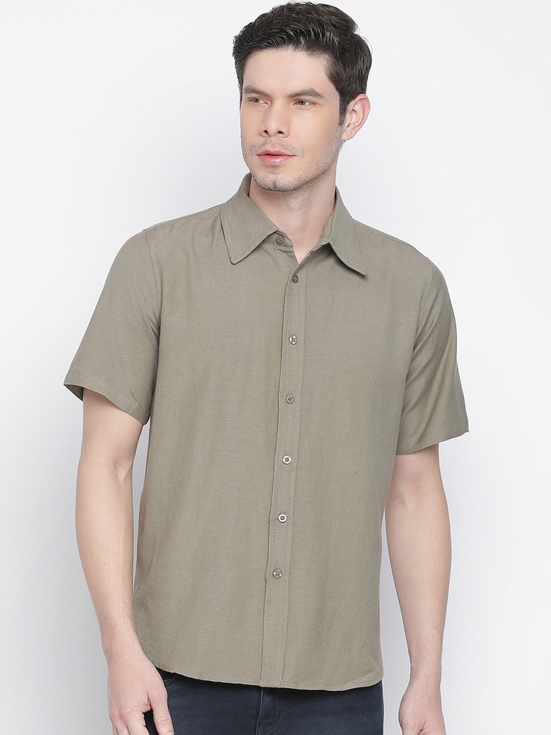 

Oxolloxo Women Khaki Opaque Casual Shirt
