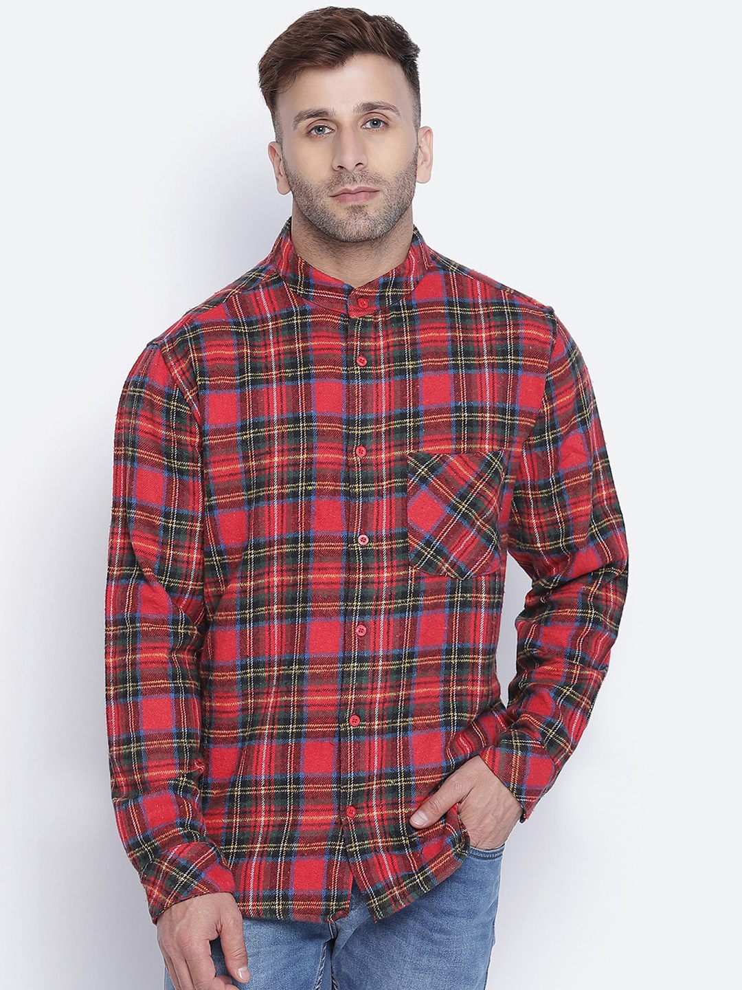 

Oxolloxo Men Red & Green Tartan Checks Opaque Cotton Casual Shirt