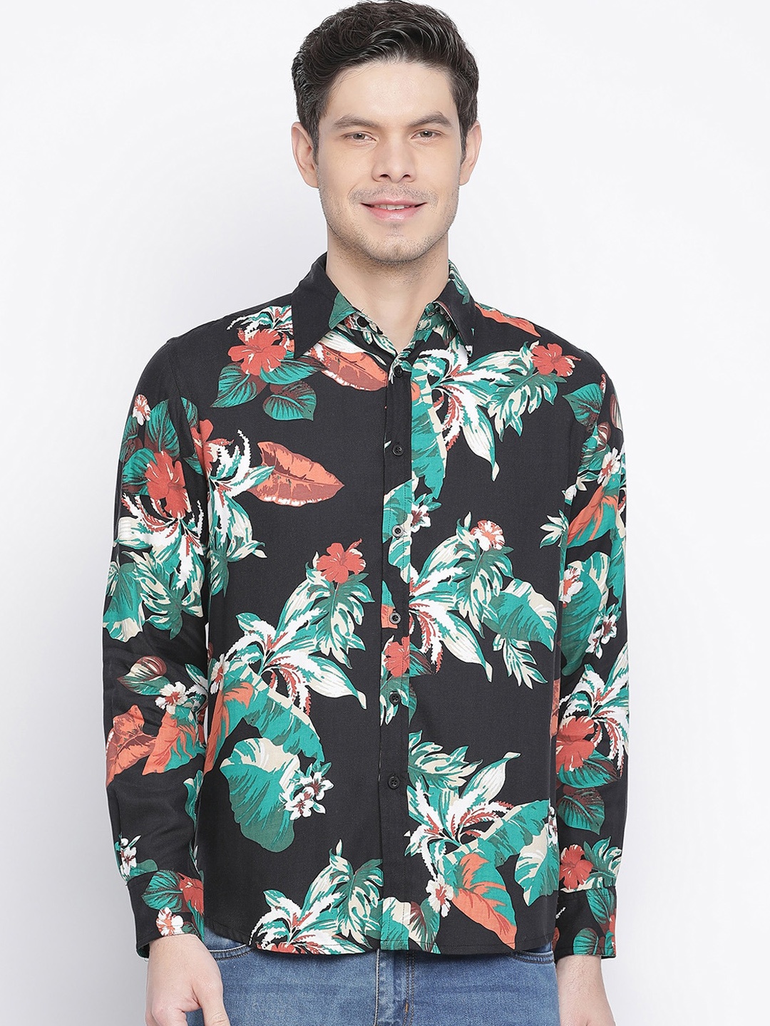 

Oxolloxo Men Black Floral Printed Casual Shirt