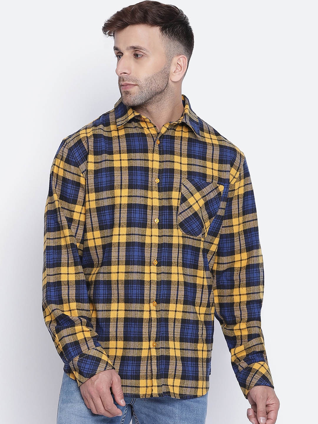 

Oxolloxo Women Yellow Tartan Checks Opaque Checked Casual Shirt