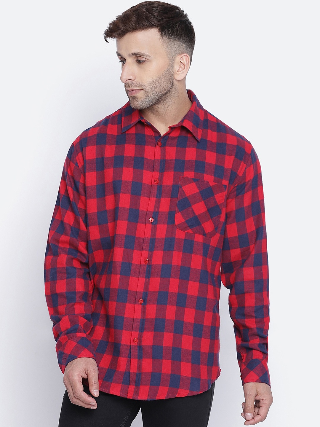 

Oxolloxo Women Red Opaque Checked Casual Shirt
