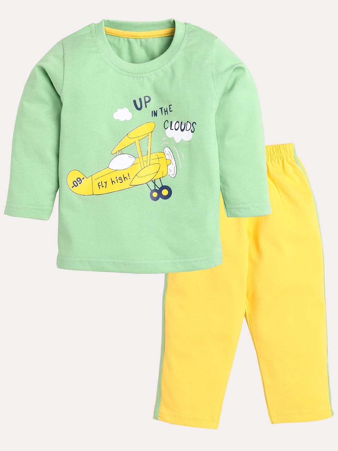 

Toonyport Boys Green & Yellow Printed Pure Cotton T-shirt with Trousers
