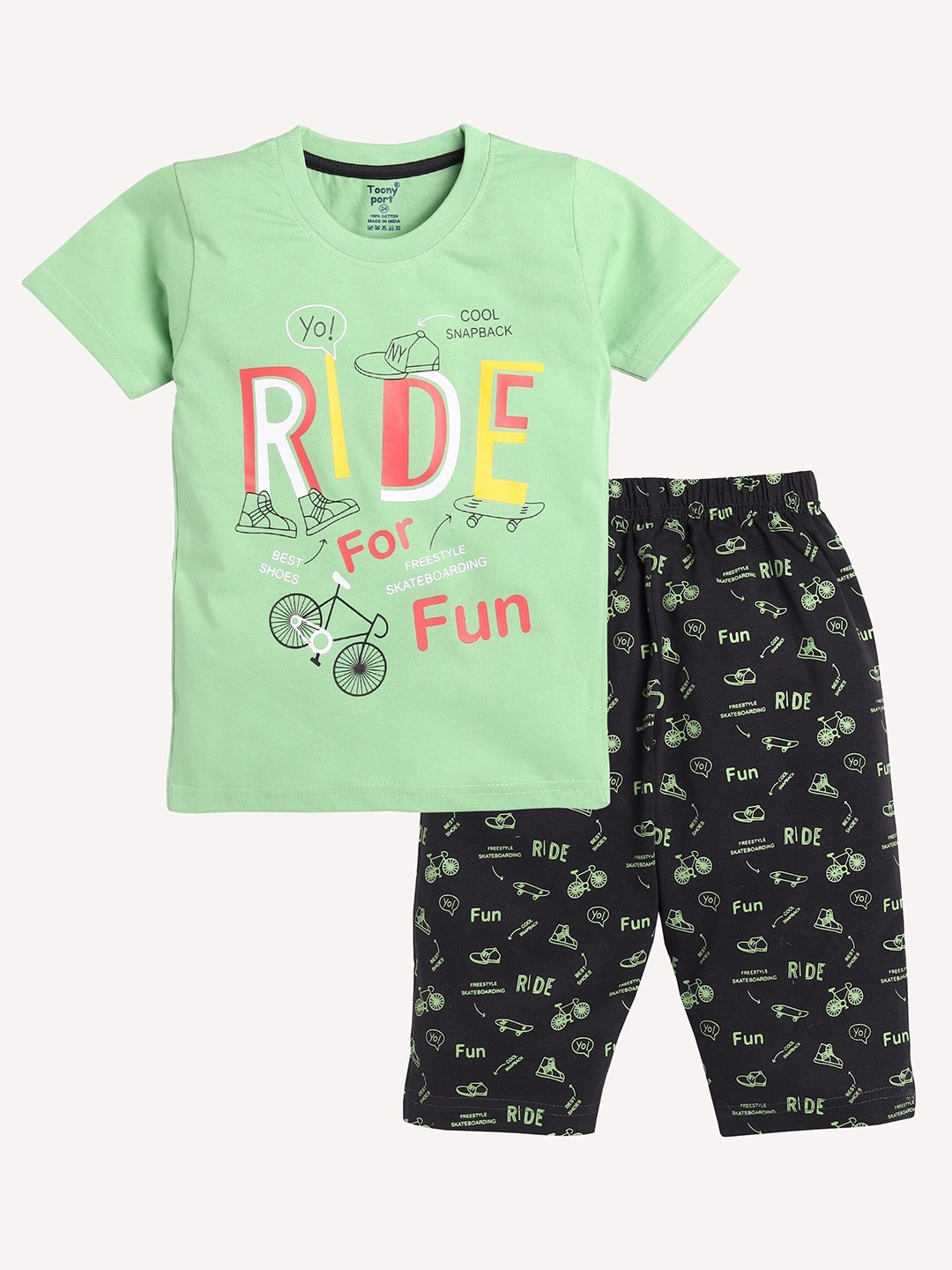 

Toonyport Boys Green & Black Printed T-shirt with Capris