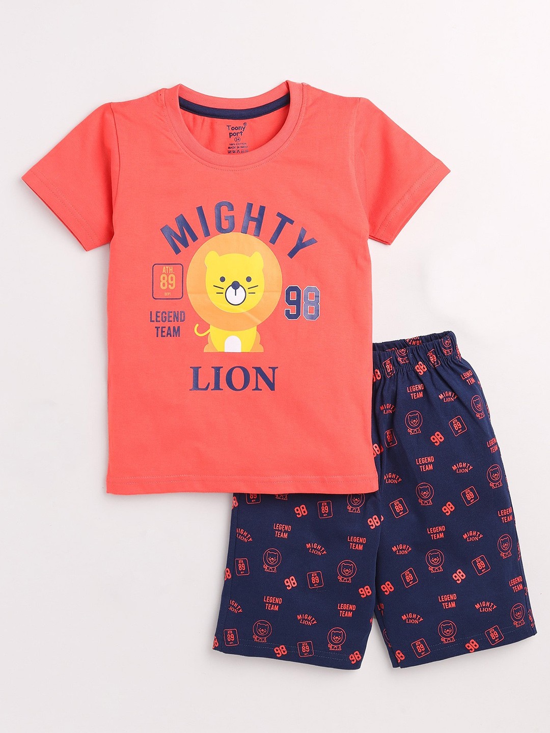 

Toonyport Boys Blue & Coral Printed T-shirt with Shorts