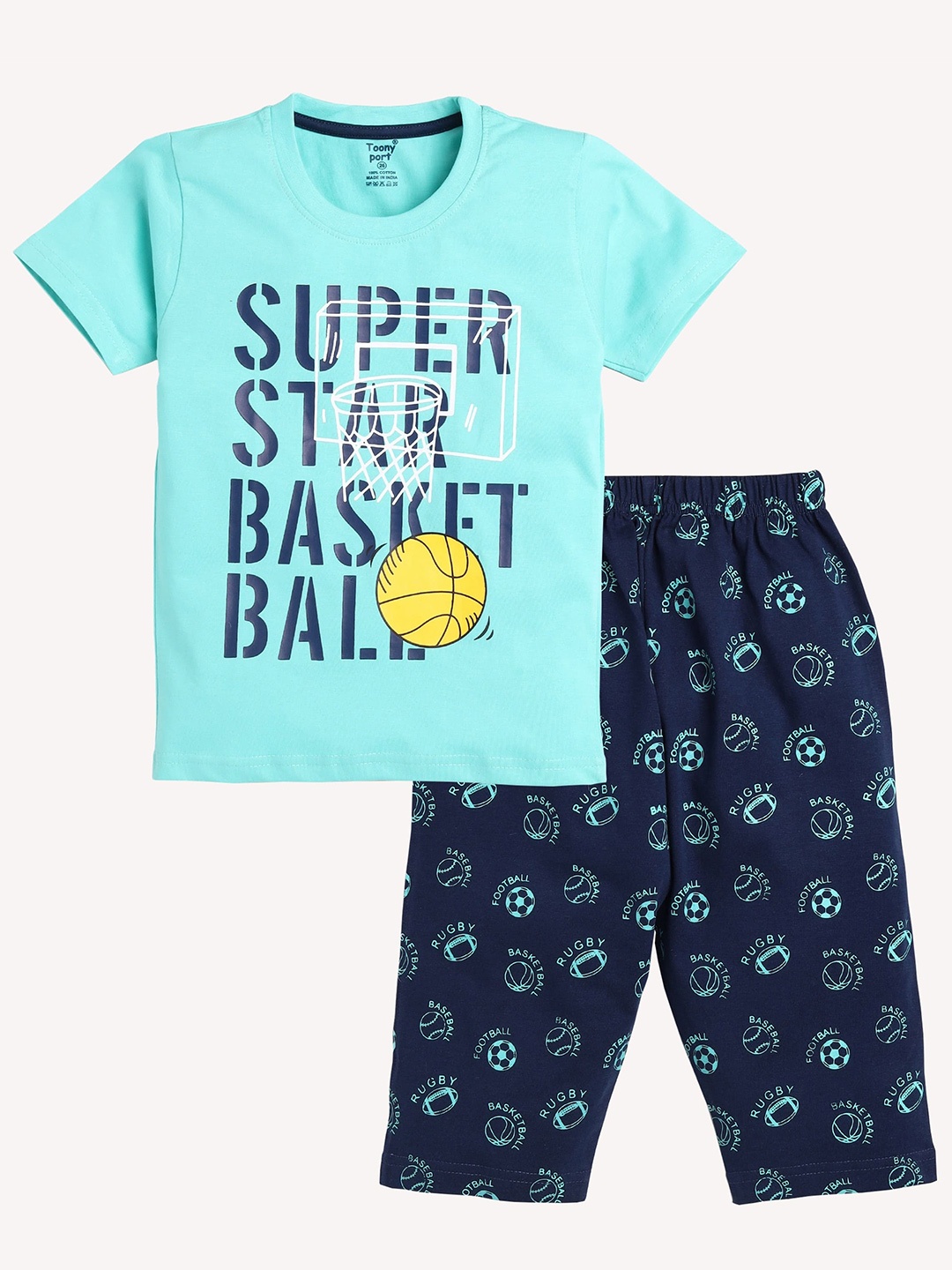 

Toonyport Boys Blue & Yellow Printed T-shirt with Capris