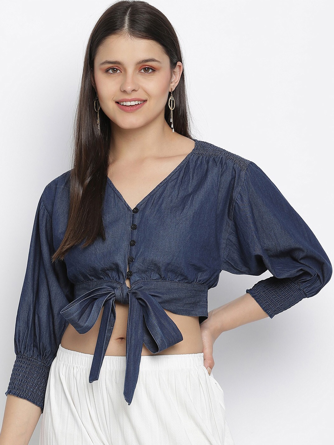 

Oxolloxo Navy Blue Indigo Regular Denim Crop Top