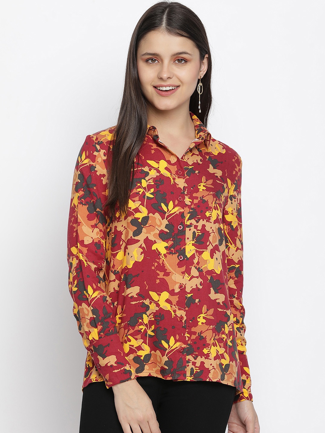 

Oxolloxo Women Red Floral Opaque Printed Casual Shirt