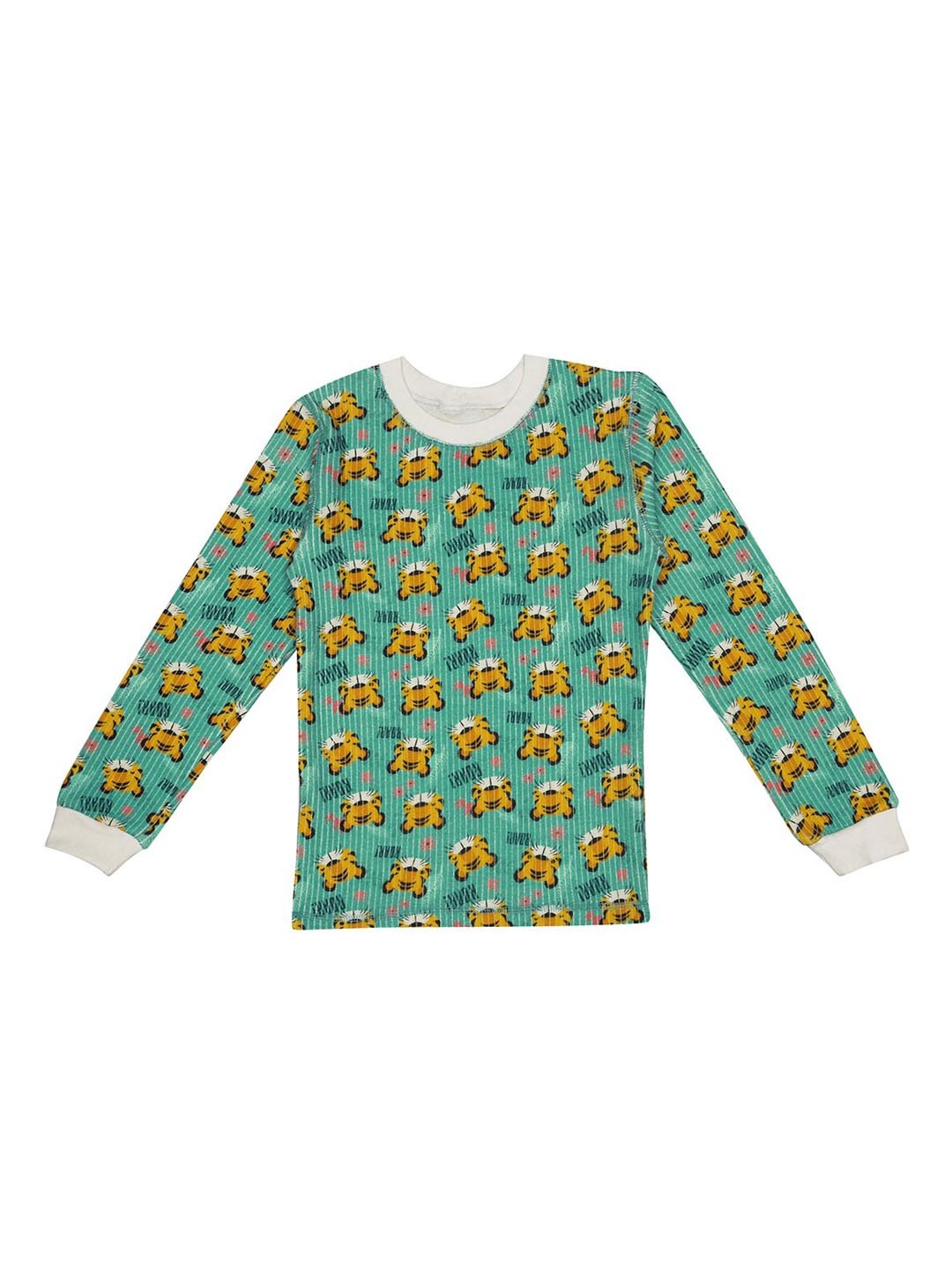 

DChica Boys Green & Yellow Bro Lion Print Cotton Thermal Top