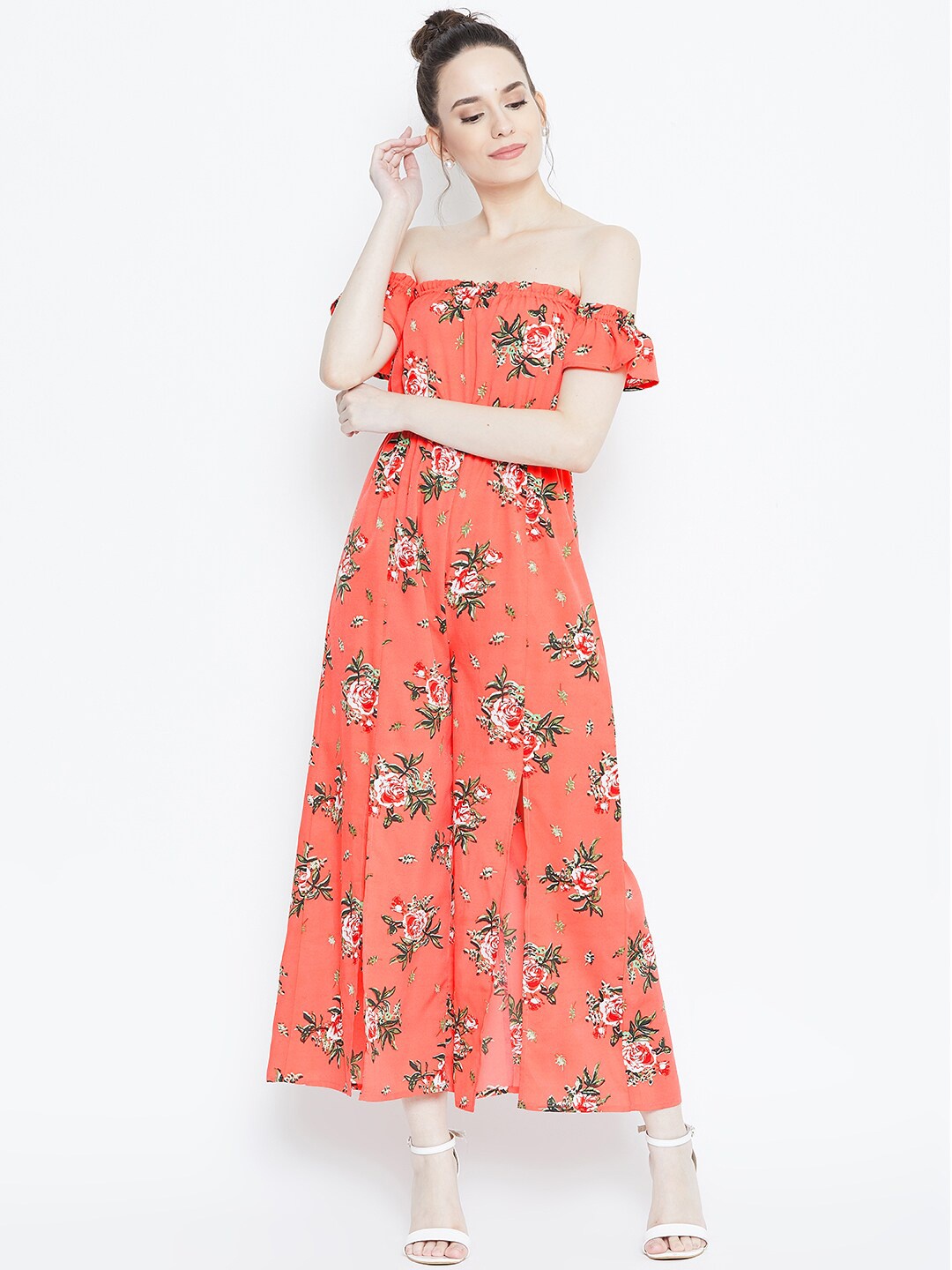 

DODO & MOA Women Orange Printed Culotte Jumpsuit