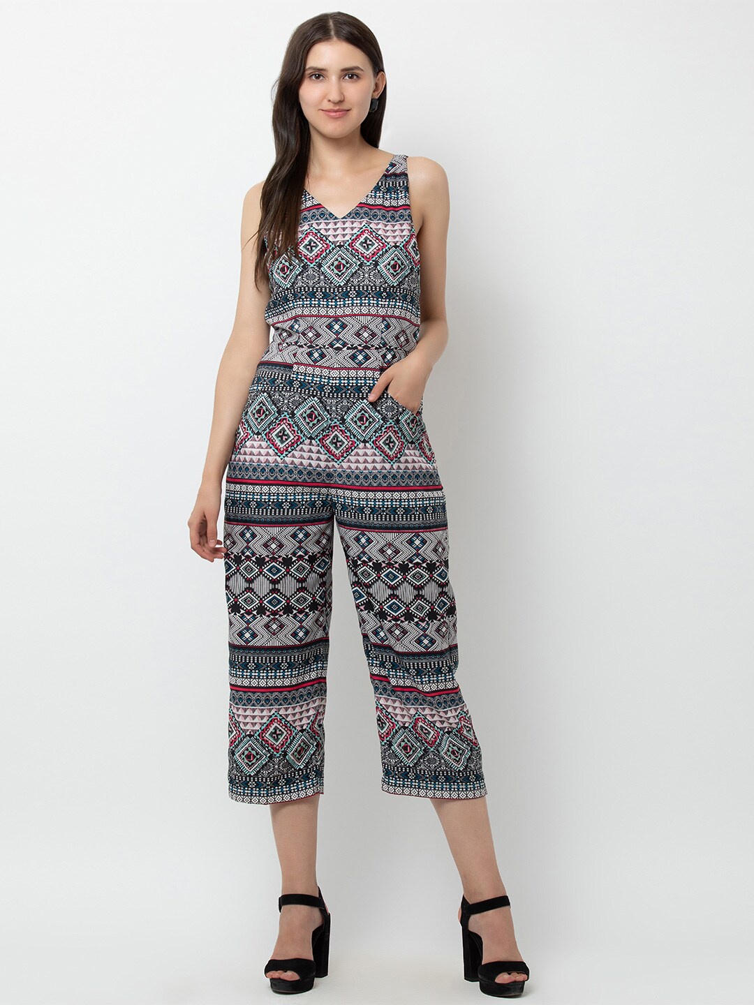 

DODO & MOA Black & Red Printed Basic Jumpsuit