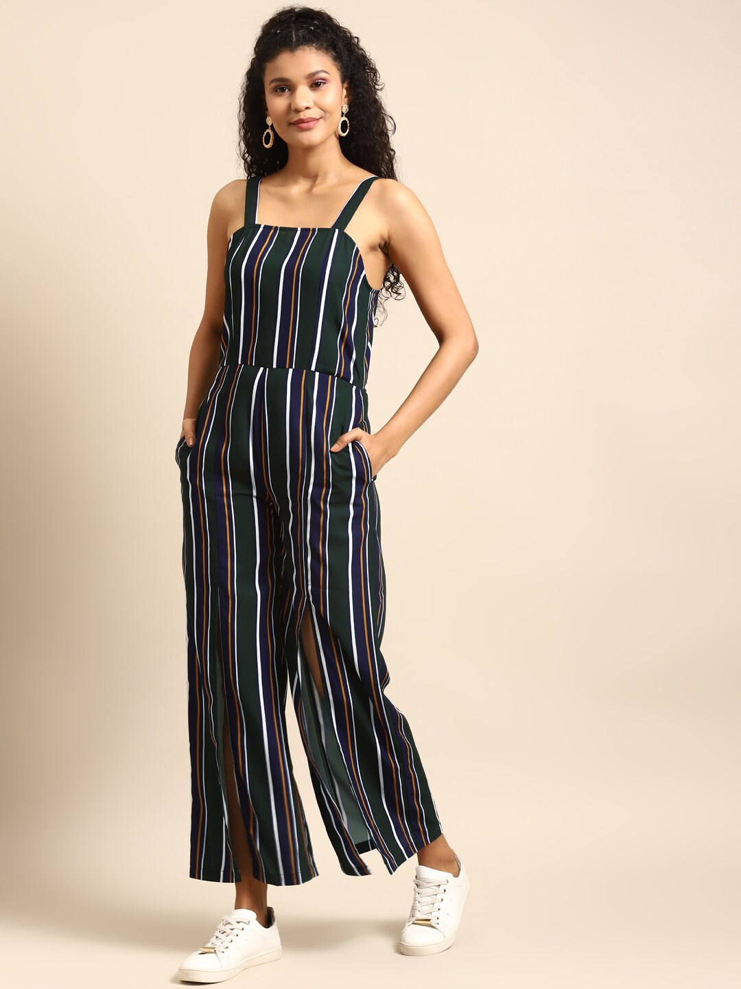 

DODO & MOA Woman Black & Navy Blue Striped Basic Jumpsuit