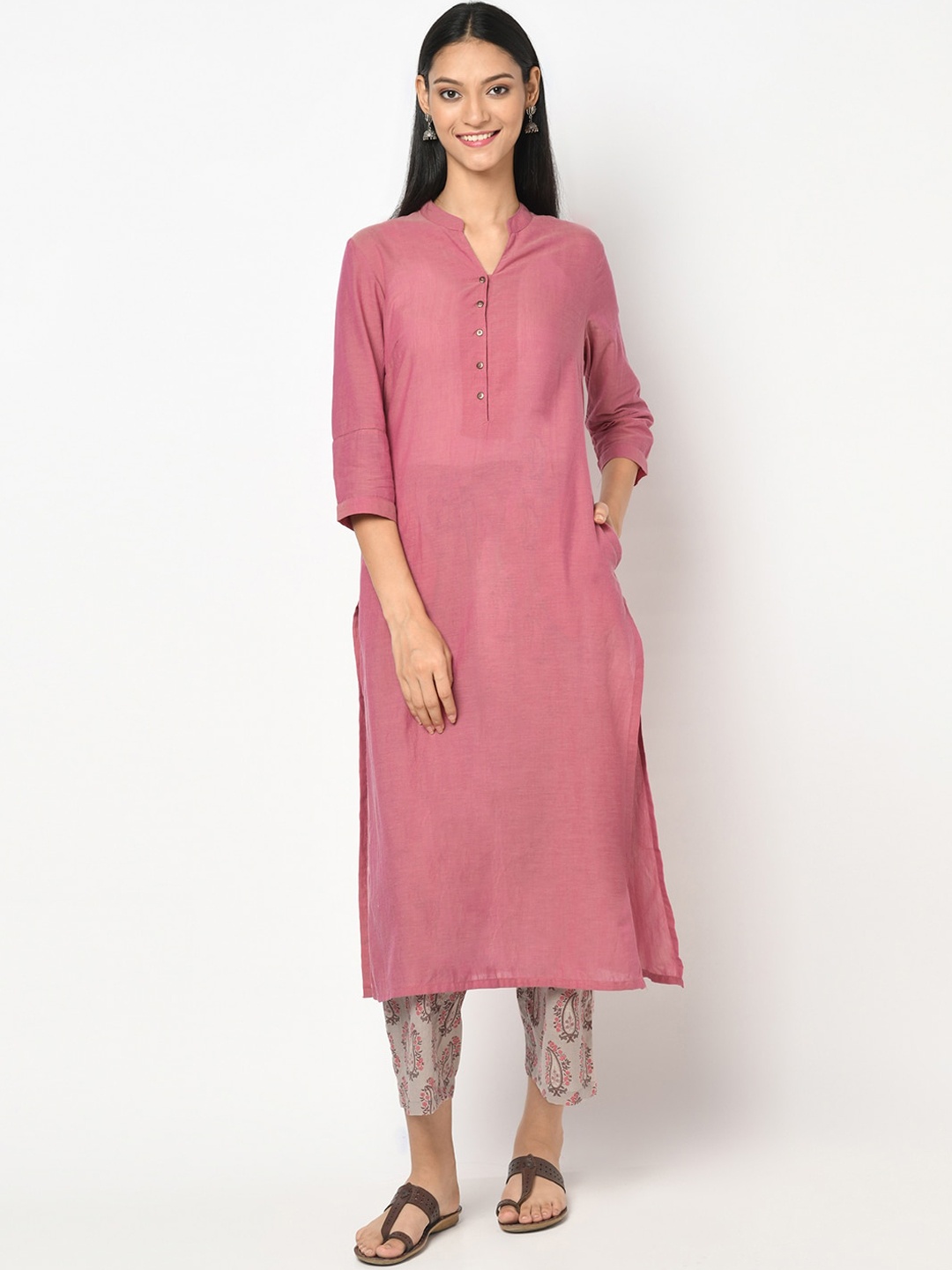 

Fabindia Women Pink Regular Pure Cotton Kurta with Trousers