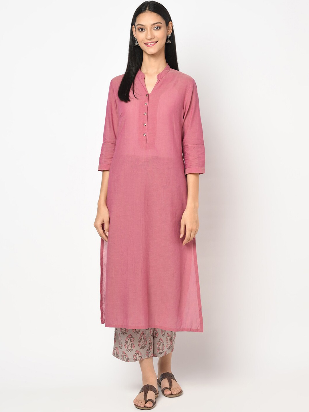 

Fabindia Women Pink Regular Pure Cotton Kurta with Trousers