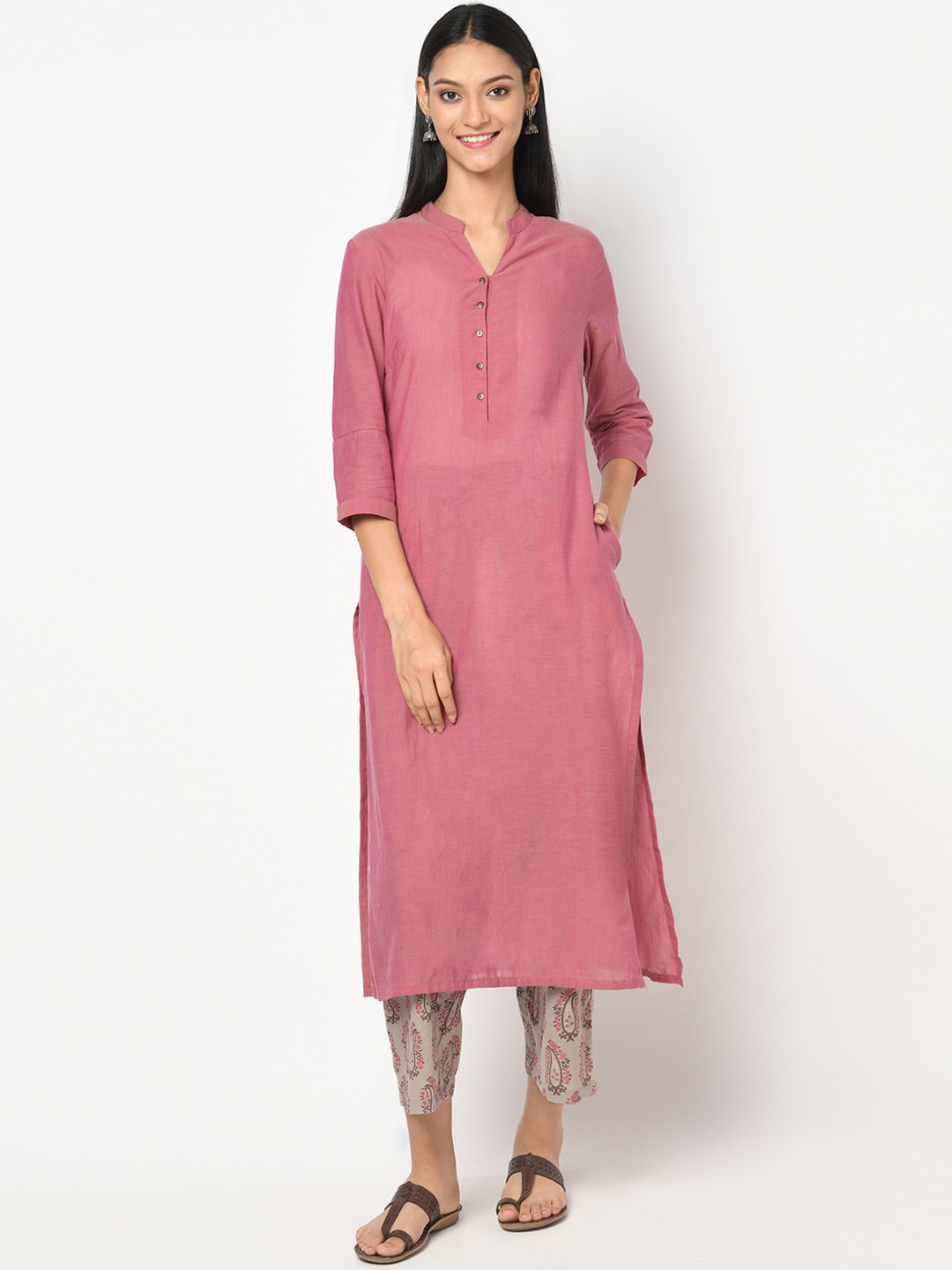 

Fabindia Women Pink Regular Pure Cotton Kurta with Trousers