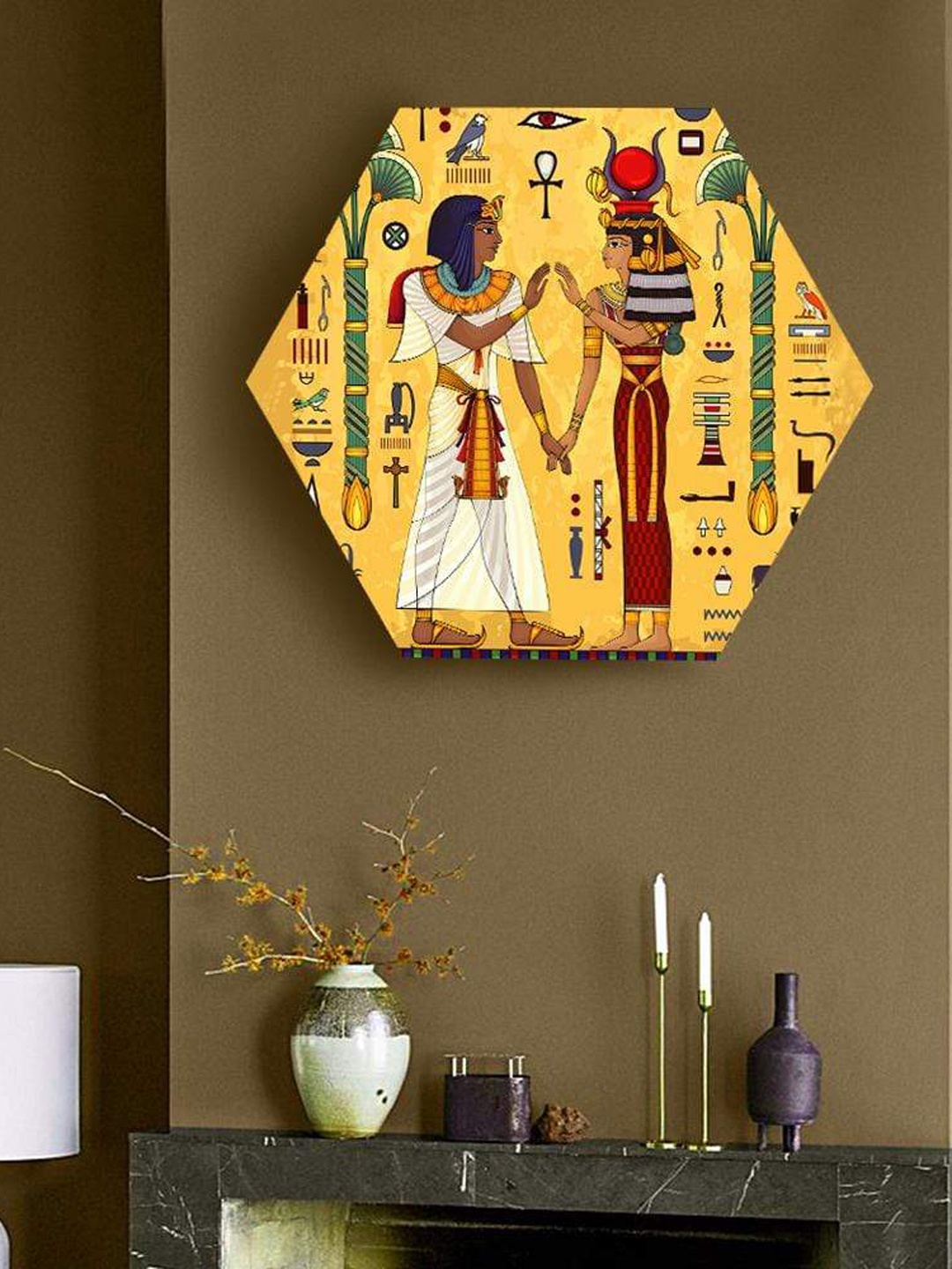 

THE ARTMENT Yellow Egyptian Life Hexagonal Small Canvas Matte Finish