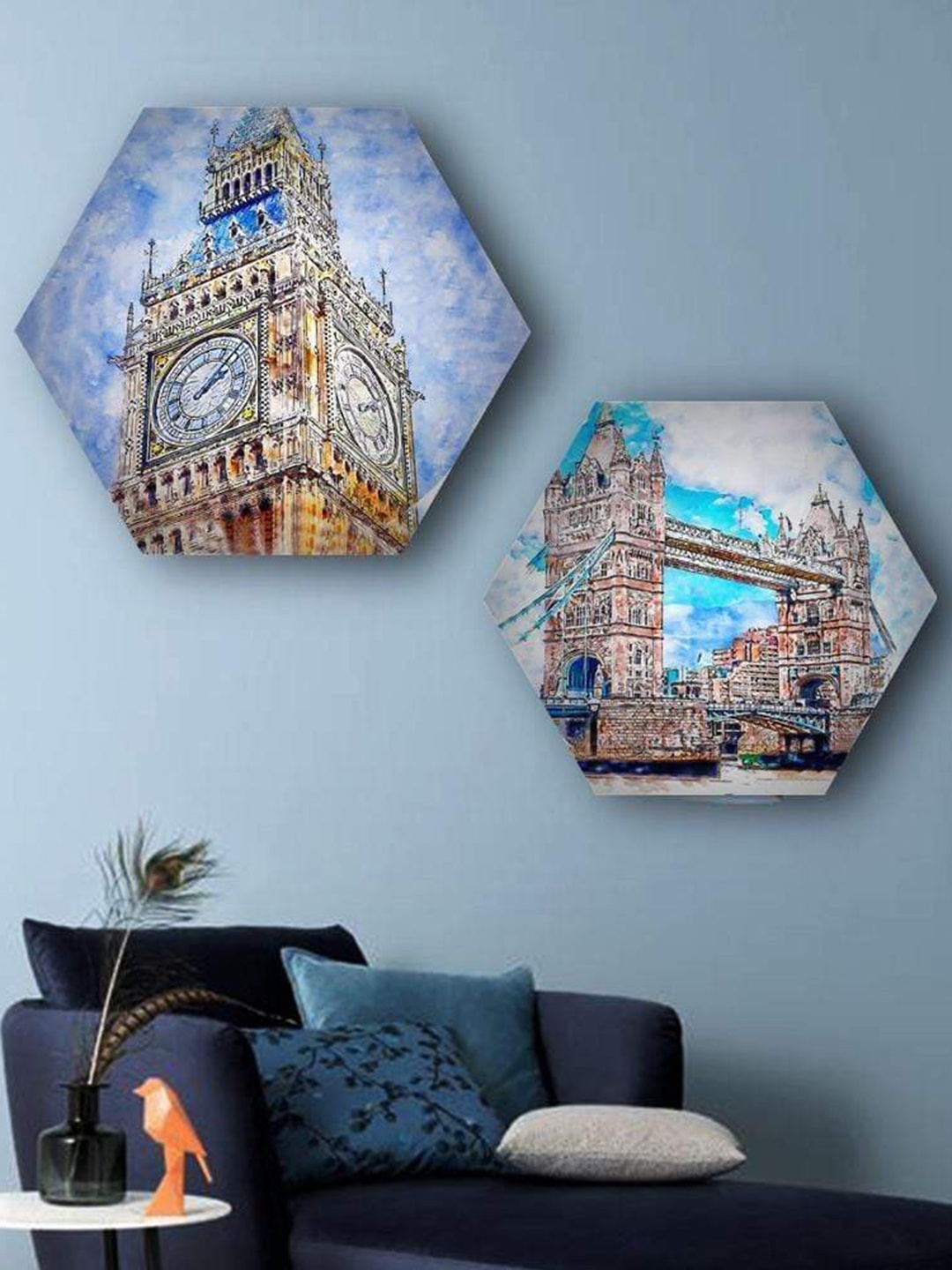 

THE ARTMENT Set Of 2 Multicoloured Painted Monuments Hexagonal Canvas, Multi