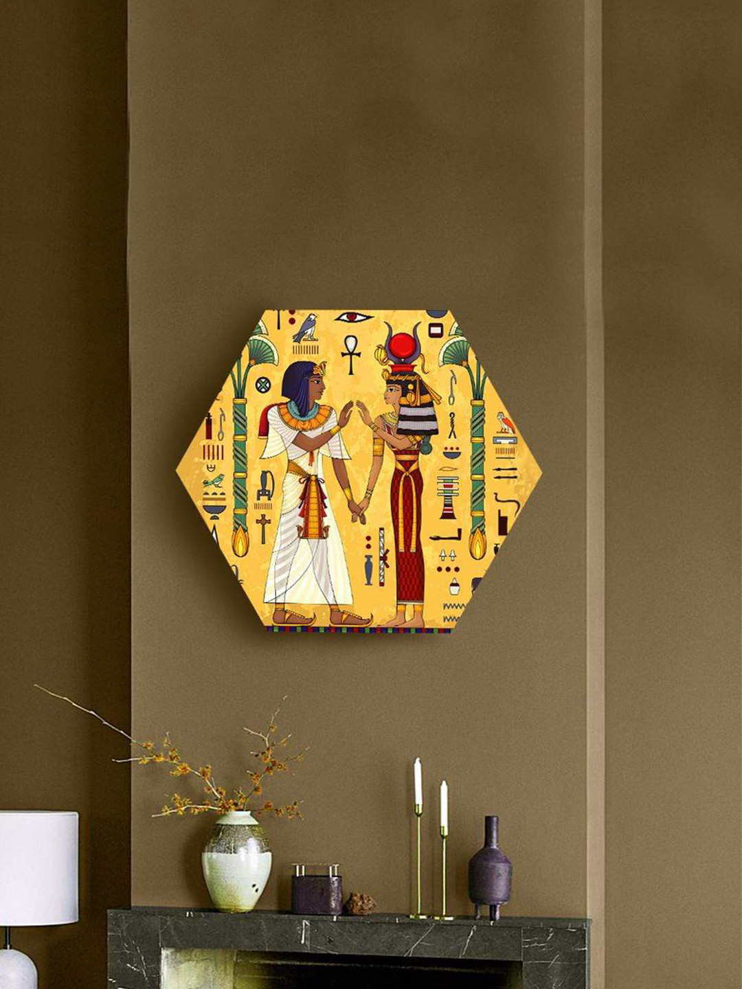 

THE ARTMENT Multicoloured Egyptian Life Hexagonal Canvas, Multi