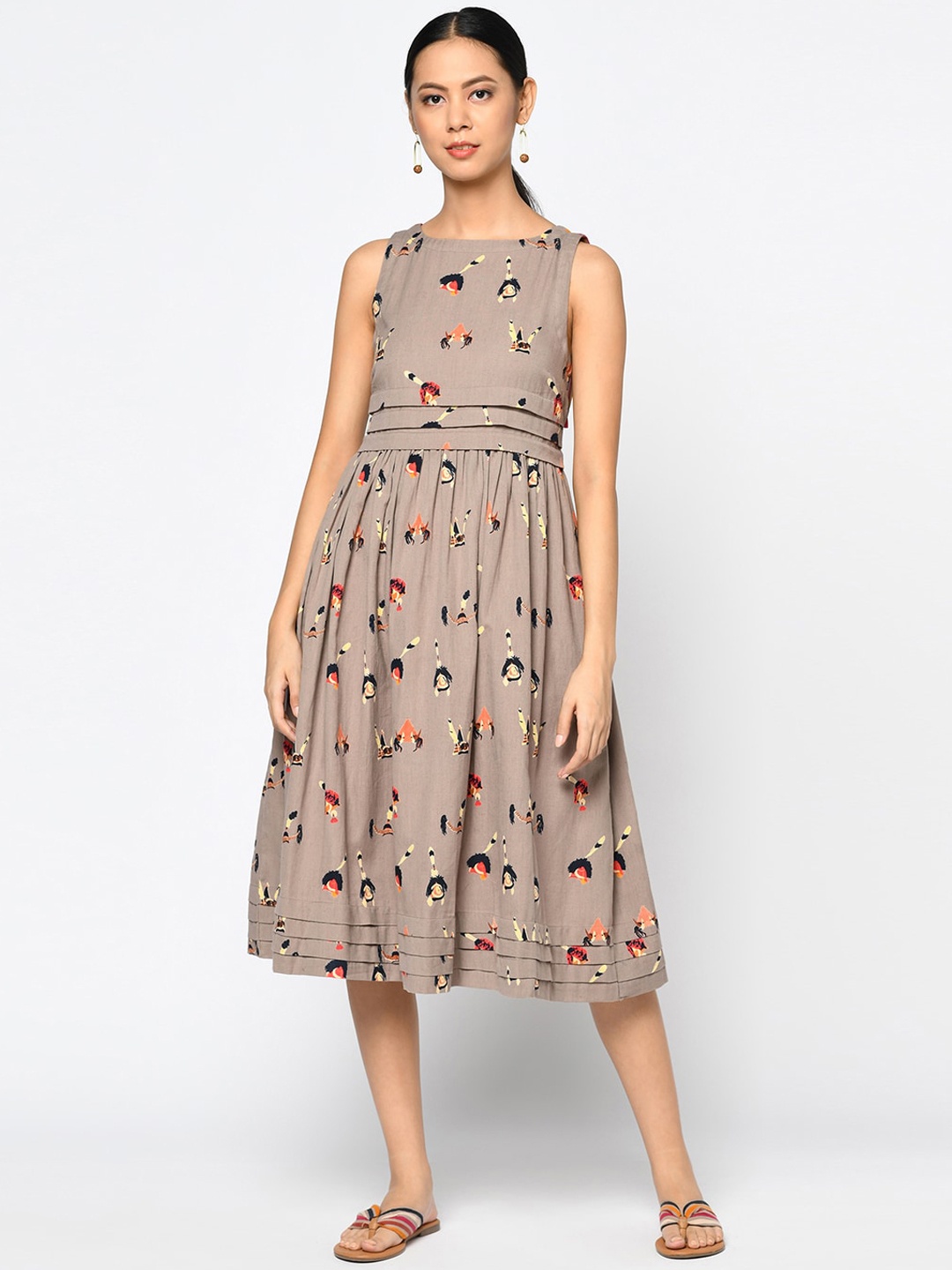 

Fabindia Grey Floral Midi Dress