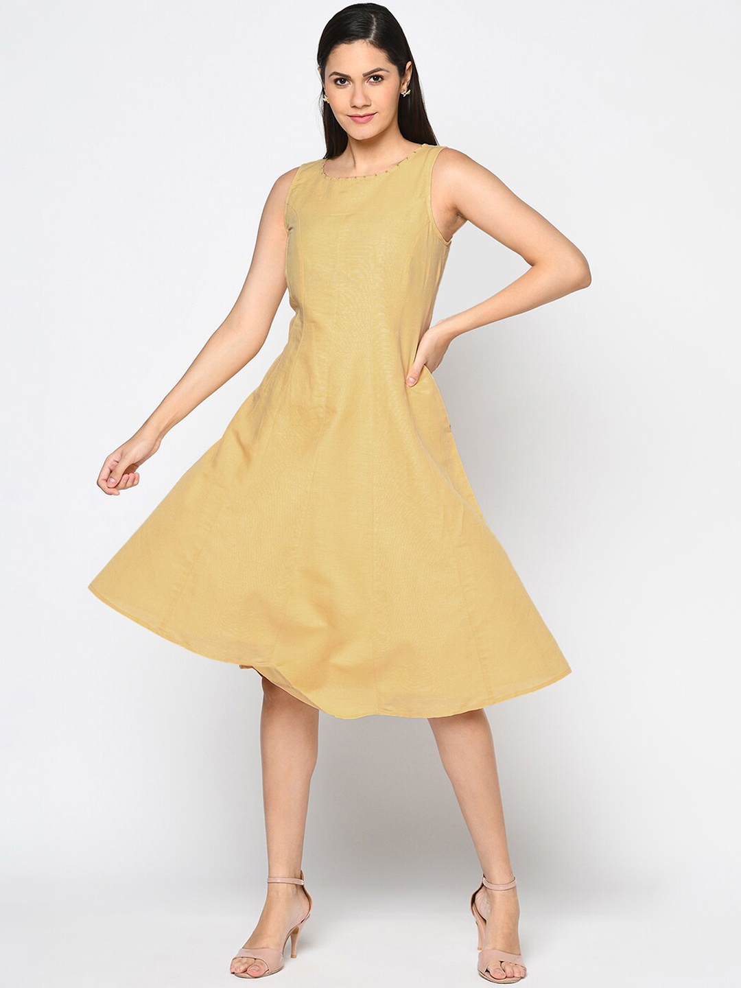 

Fabindia Women Yellow A-Line Dress