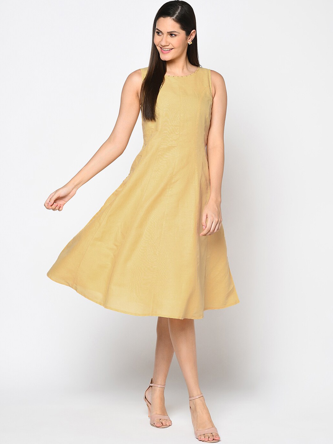 

Fabindia Yellow A-Line Dress