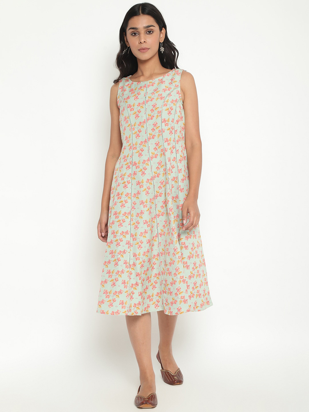 

Fabindia Women Turquoise Blue Floral Midi Dress