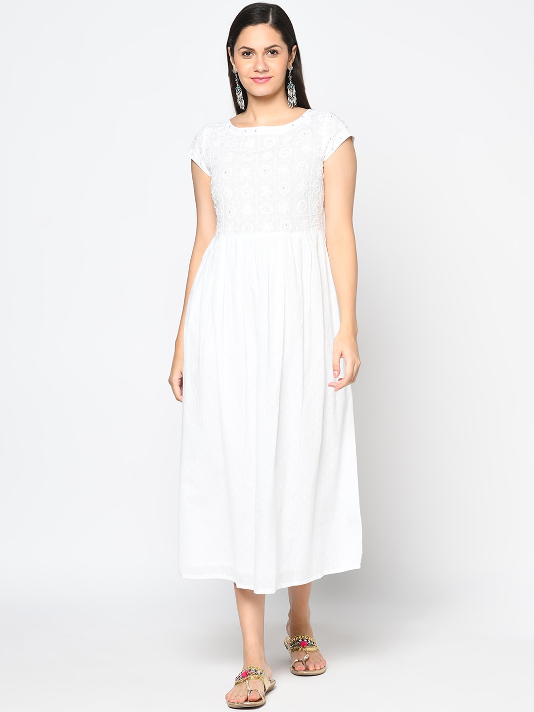 

Fabindia Woman White Midi Dress