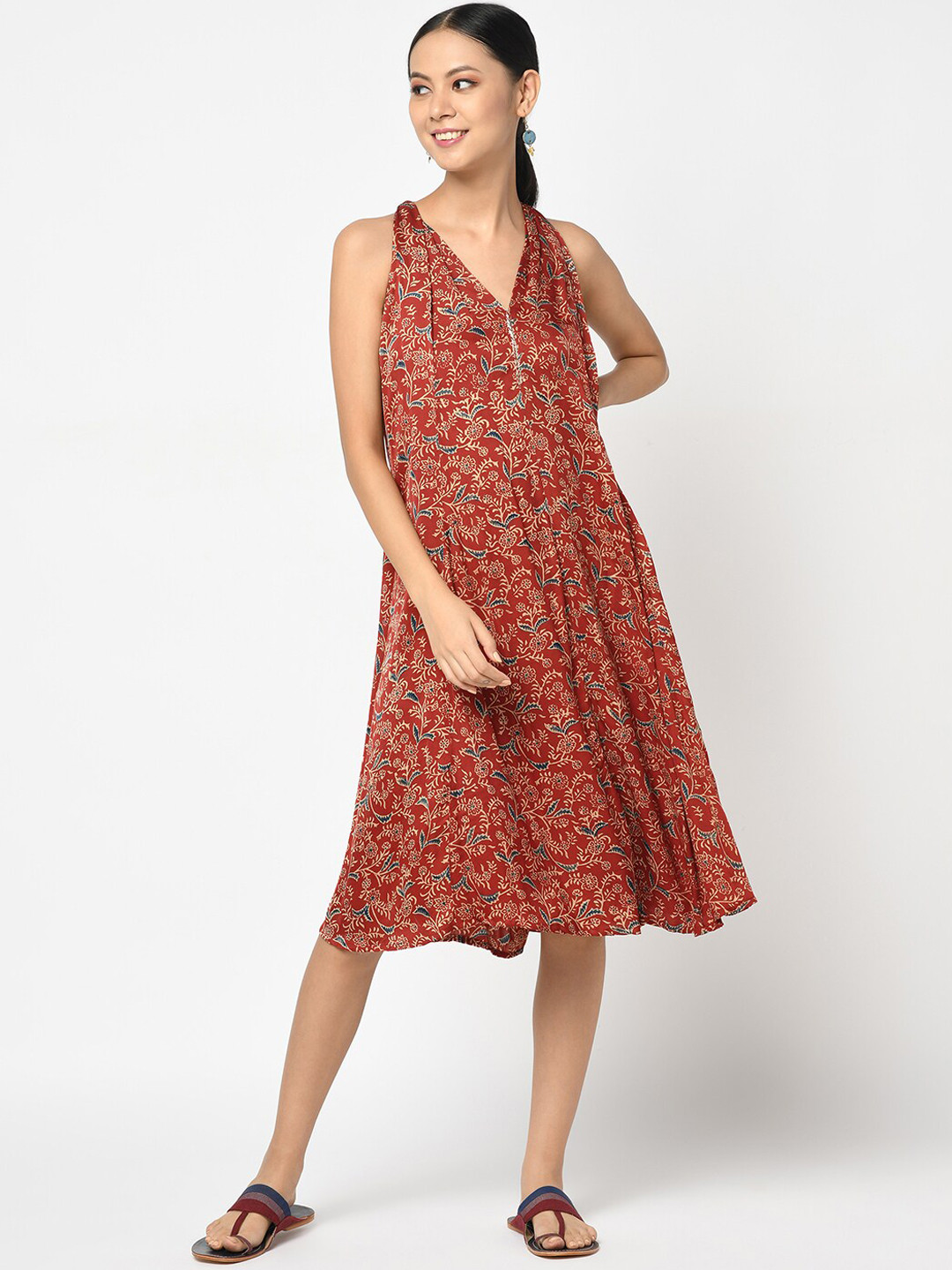 

Fabindia Red Ethnic Motifs A-Line Dress