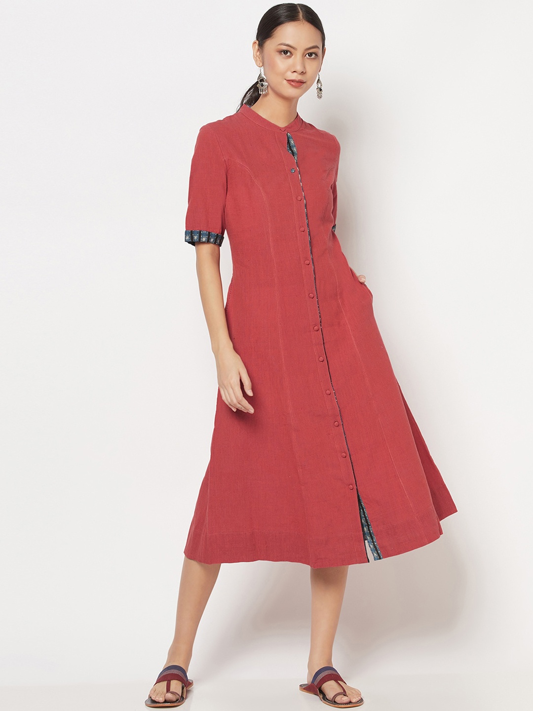

Fabindia Rust Red Shirt Midi Dress