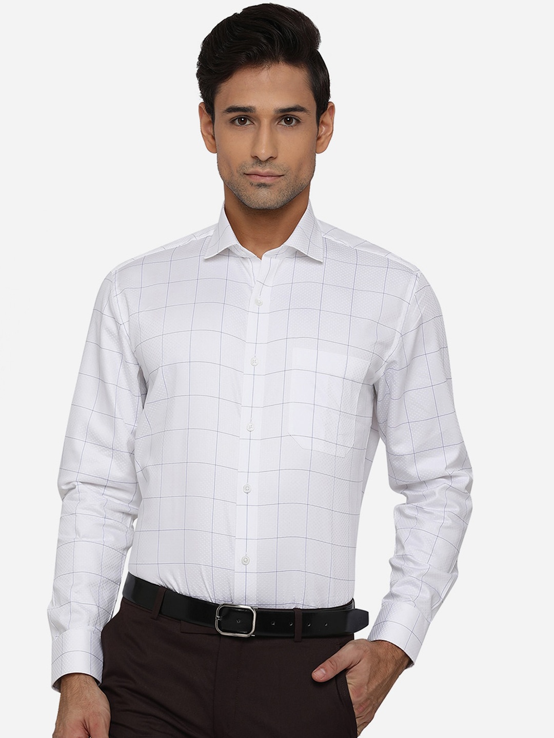 

JADE BLUE Men White & Blue Windowpane Checked Classic Formal Shirt