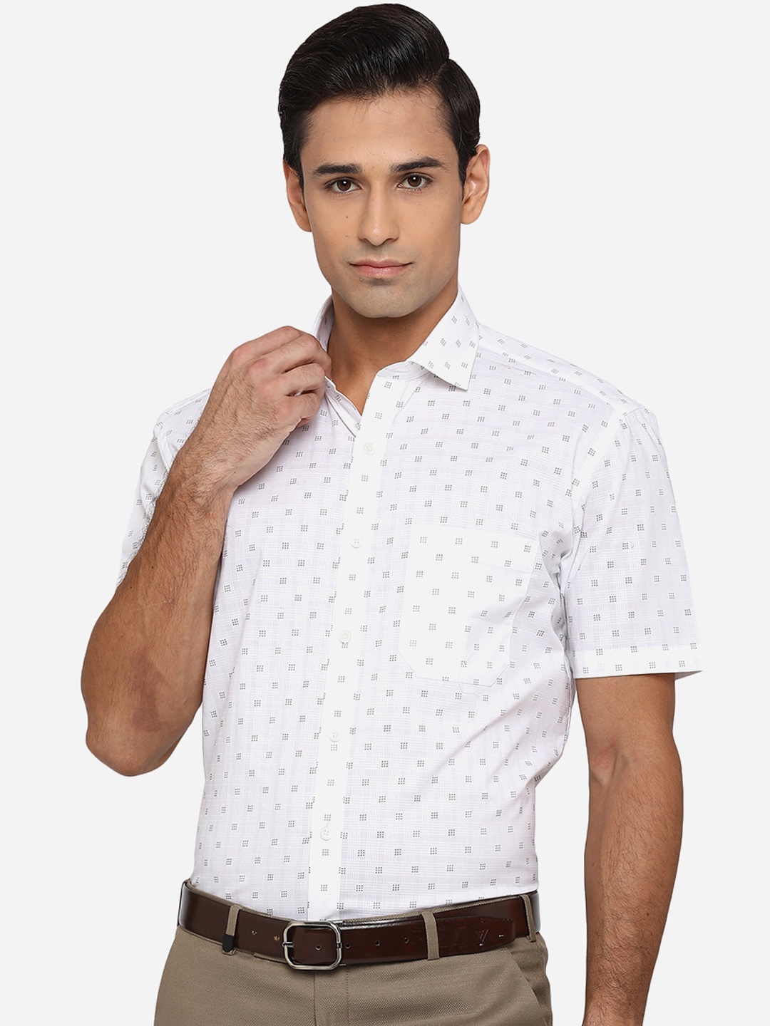 

JADE BLUE Men White Classic Opaque Printed Formal Shirt