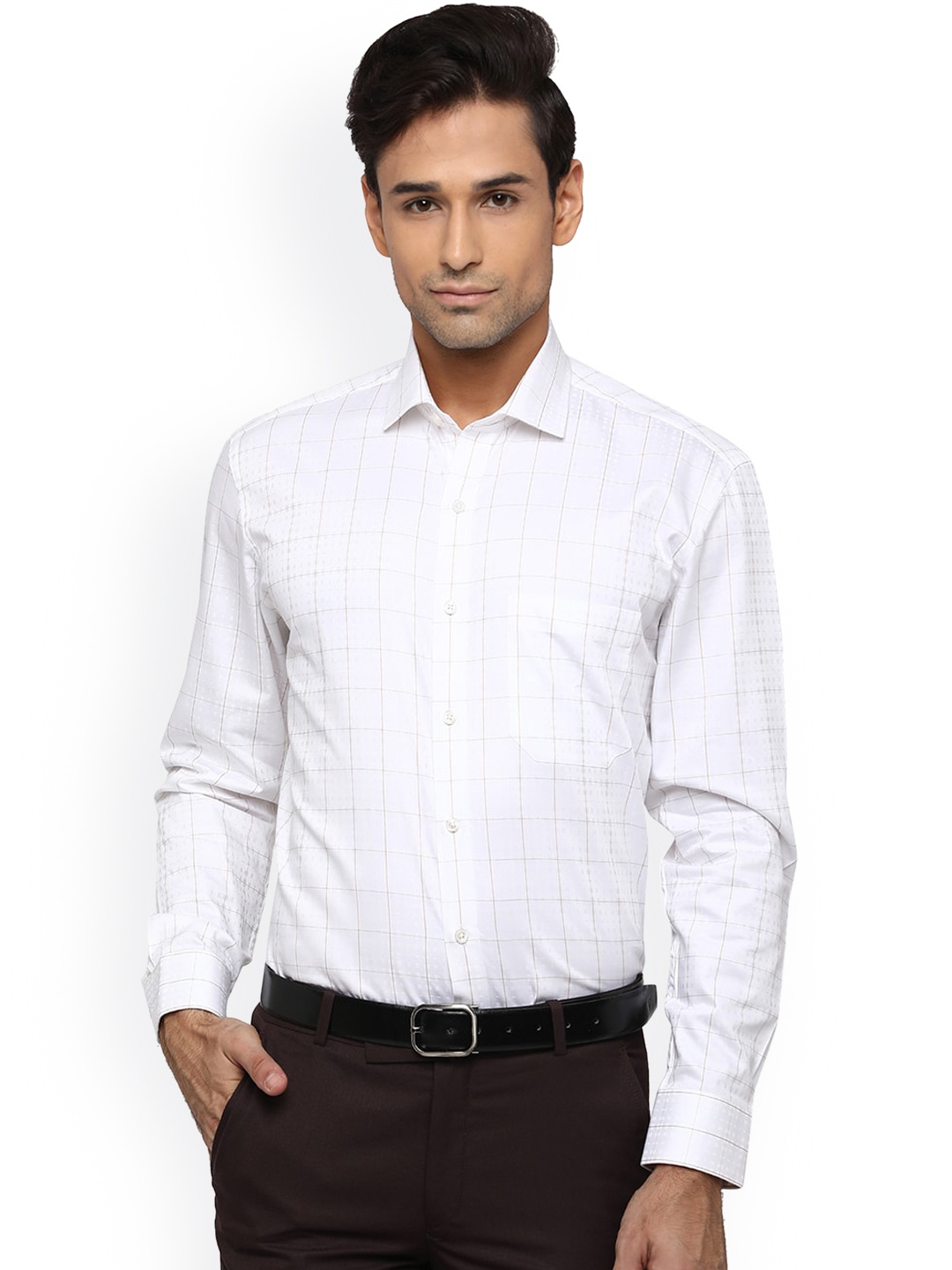 

JADE BLUE Men White Classic Opaque Checked Formal Shirt