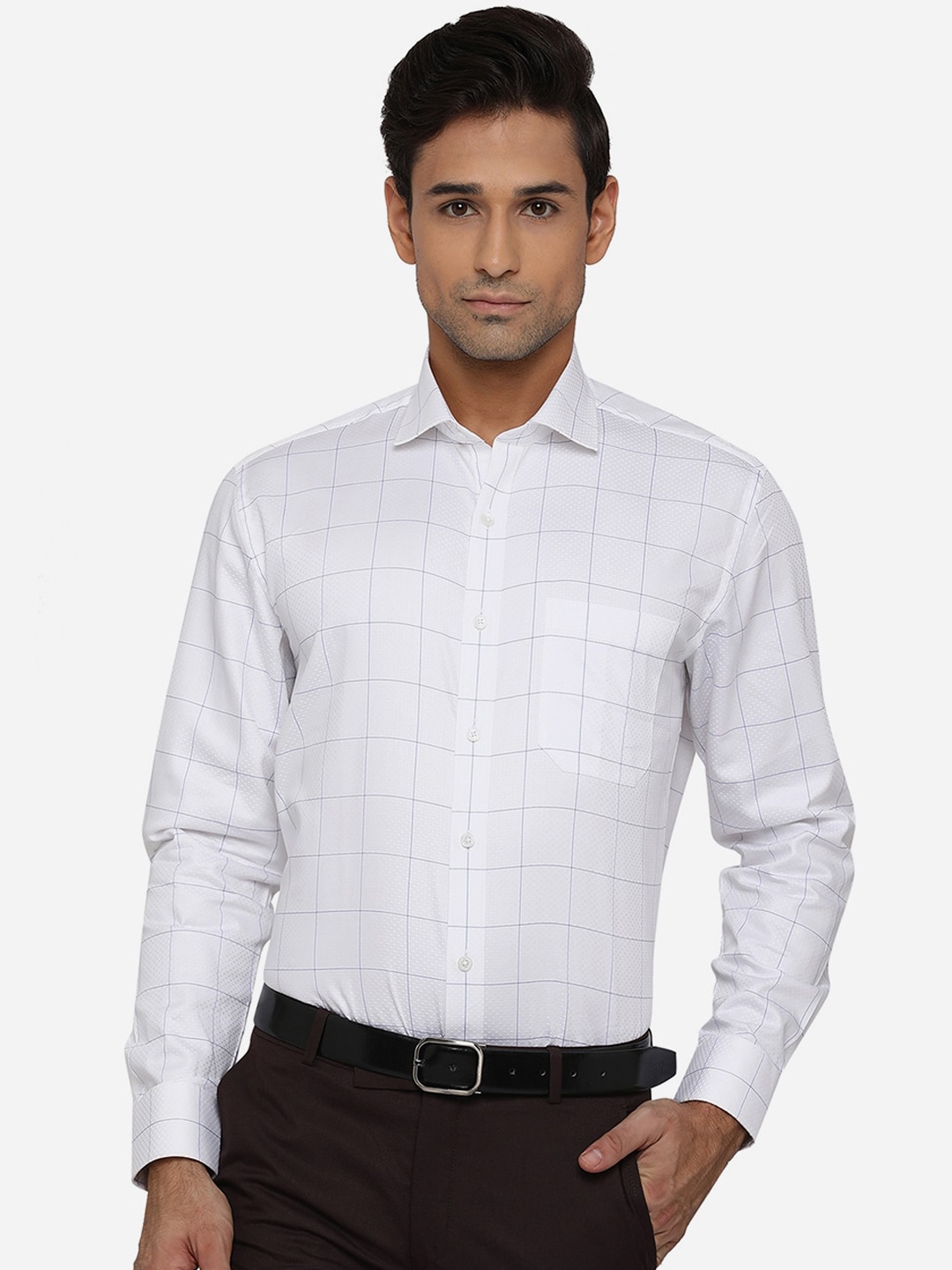 

JADE BLUE Men White & Blue Windowpane Checked Classic Formal Shirt