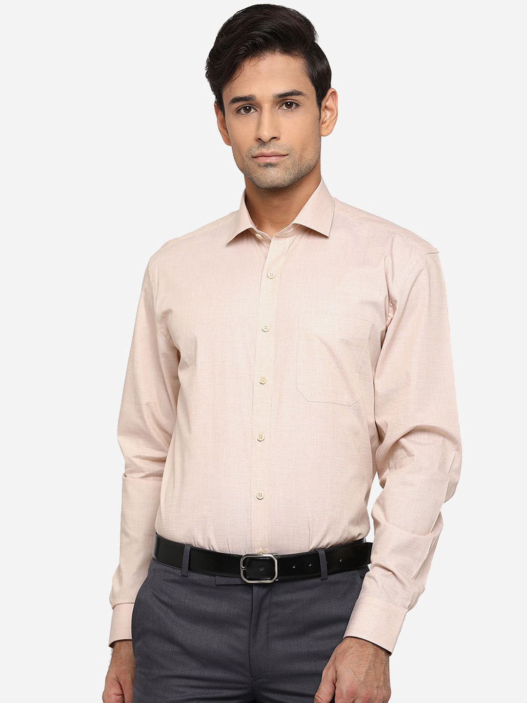 

JADE BLUE Men Beige Solid Classic Opaque Pure Cotton Formal Shirt