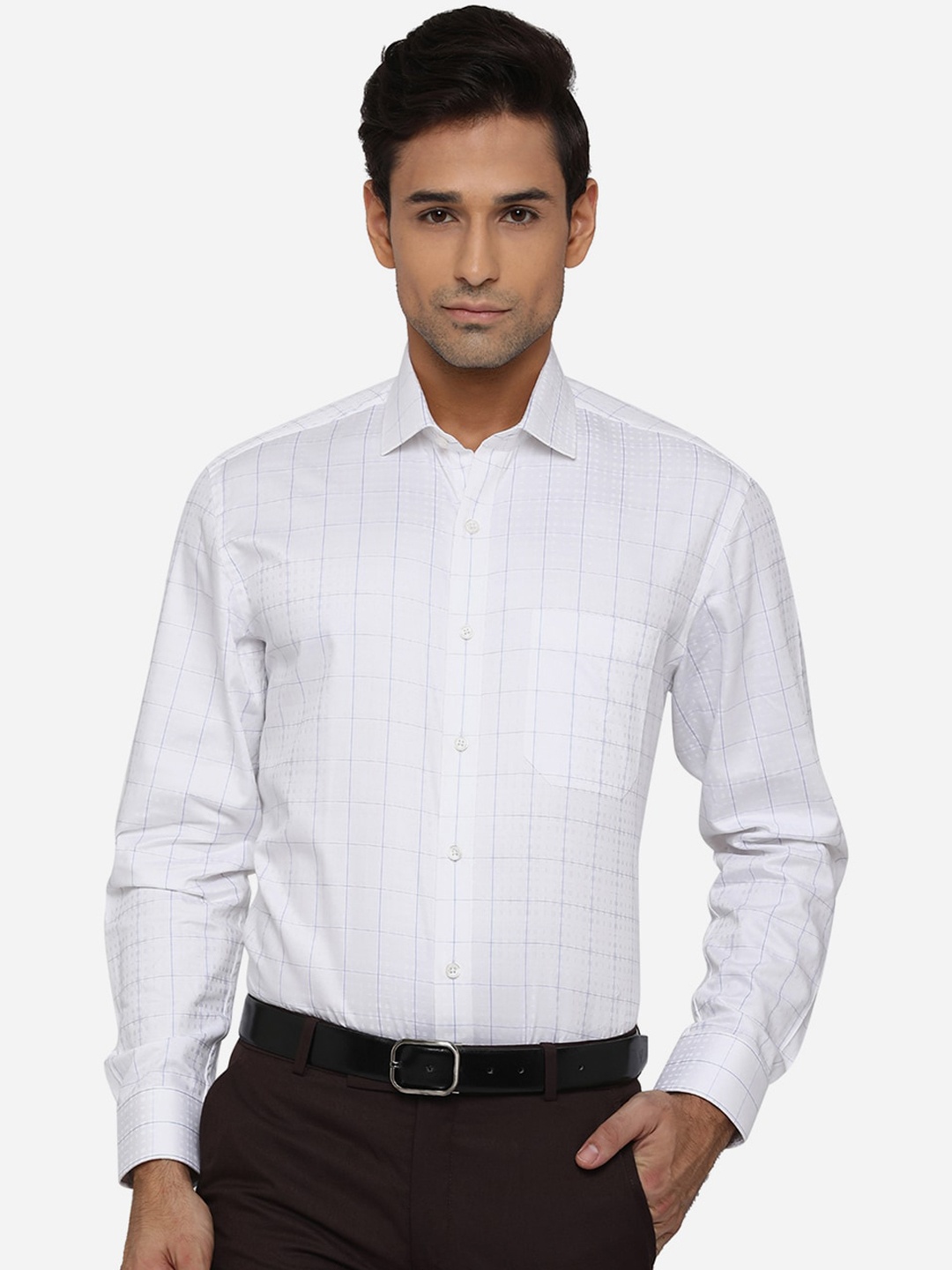 

JADE BLUE Men White Classic Windowpane Checks Opaque Checked Formal Shirt