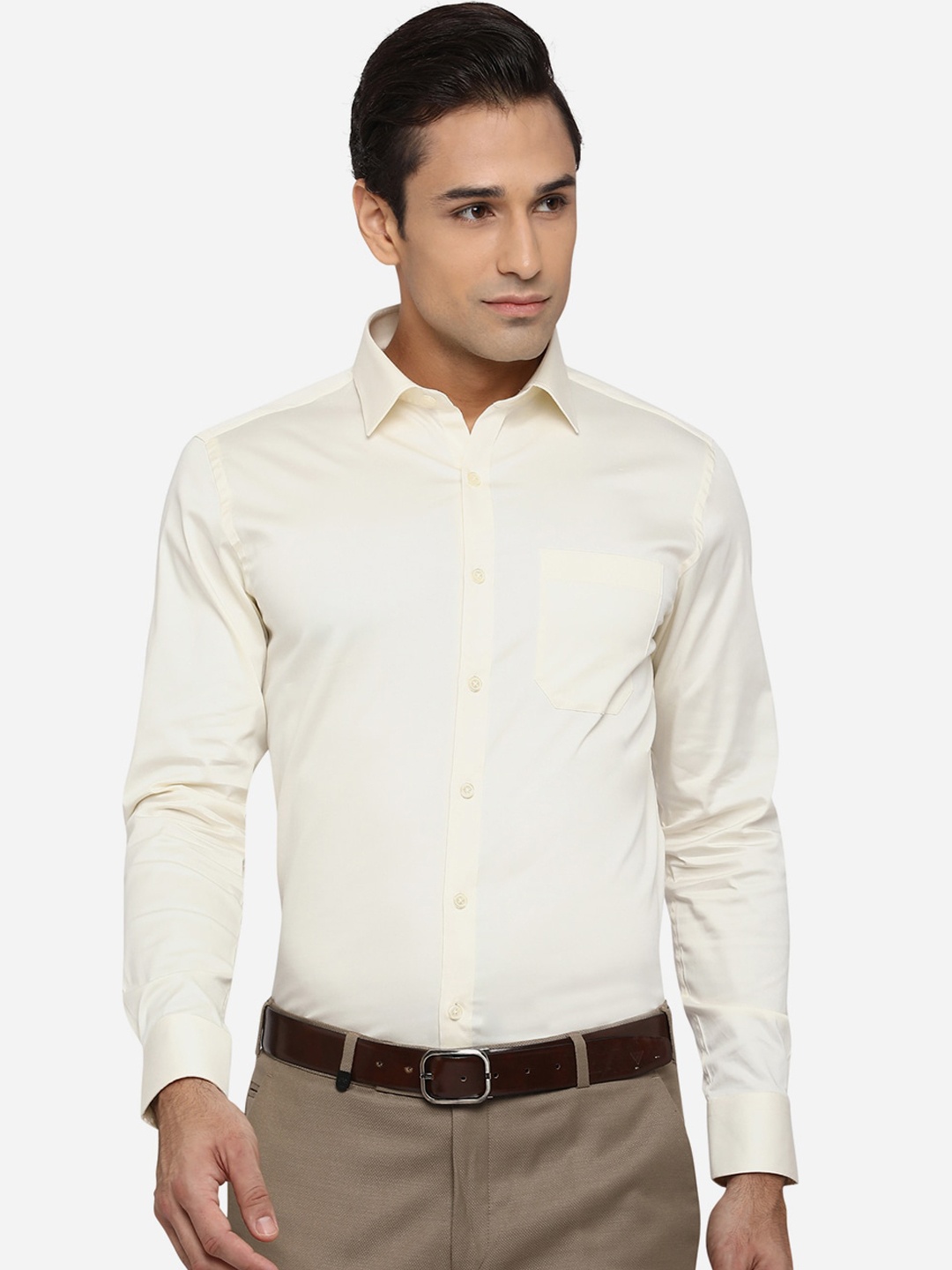 

JADE BLUE Men Cream-Coloured Classic Slim Fit Opaque Formal Shirt