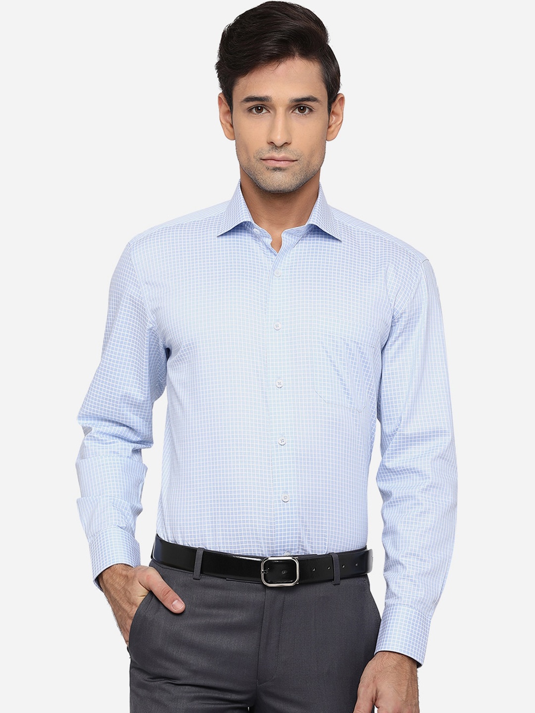 

JADE BLUE Men Blue Classic Micro Checks Opaque Checked Formal Shirt