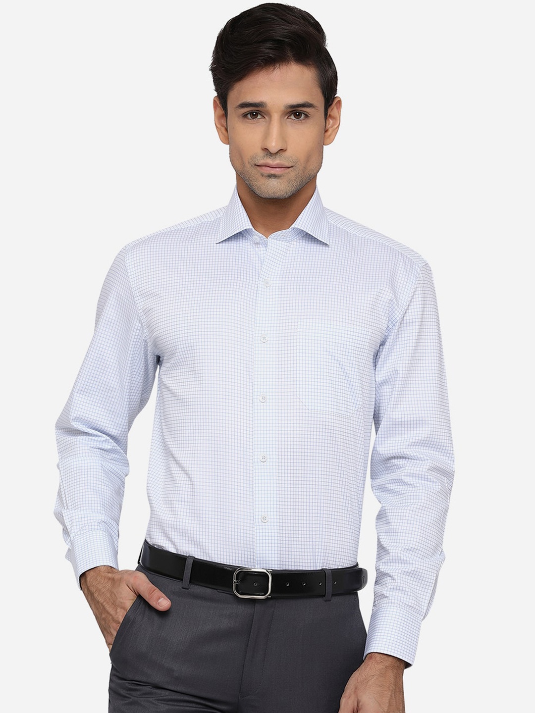 

JADE BLUE Men White Classic Micro Checks Opaque Checked Formal Shirt