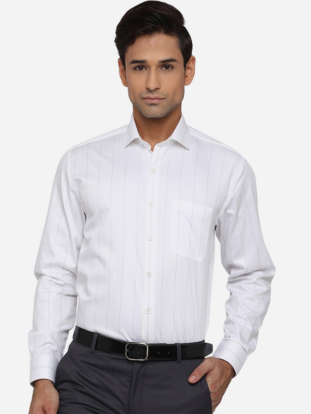 

JADE BLUE Men White Classic Opaque Striped Cotton Formal Shirt