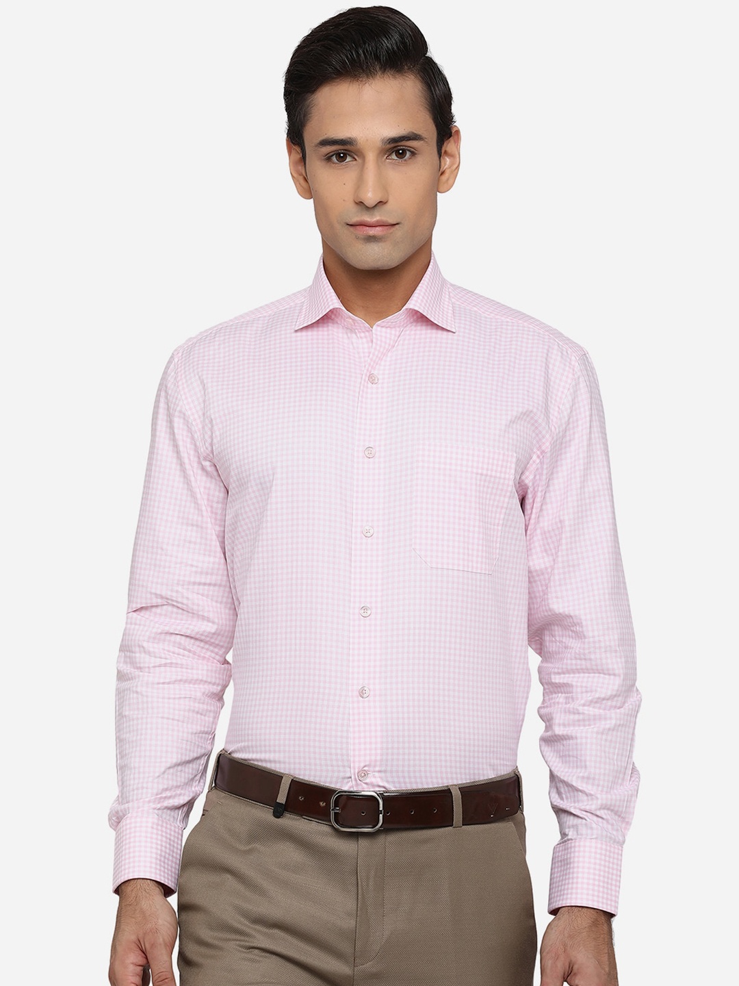 

JADE BLUE Men Pink Classic Opaque Checked Cotton Formal Shirt