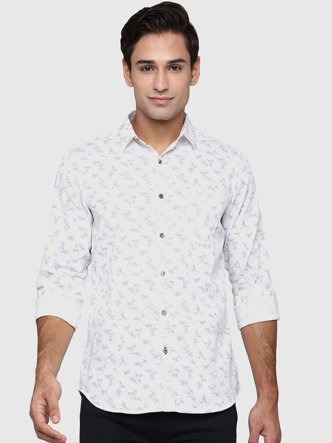 

JADE BLUE Men White Classic Slim Fit Floral Opaque Printed Casual Shirt