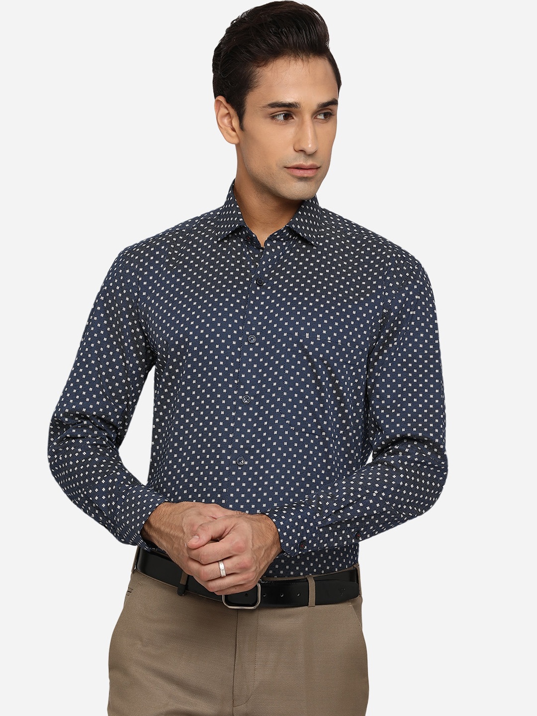 

JADE BLUE Men Navy Blue Classic Opaque Printed Formal Shirt