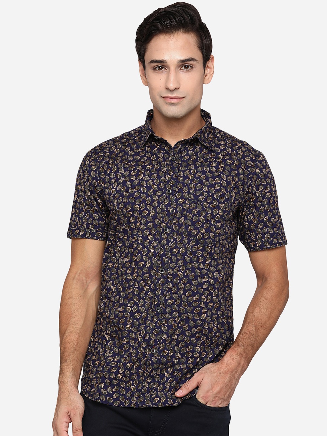 

JADE BLUE Men Purple Classic Slim Fit Floral Opaque Printed Cotton Casual Shirt