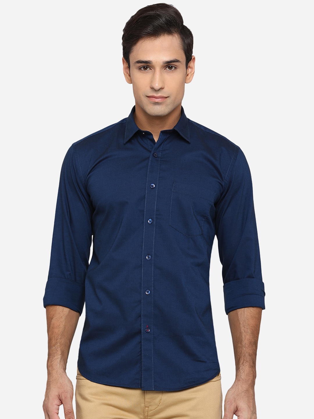 

JADE BLUE Men Blue Solid Classic Slim Fit Pure Cotton Casual Shirt